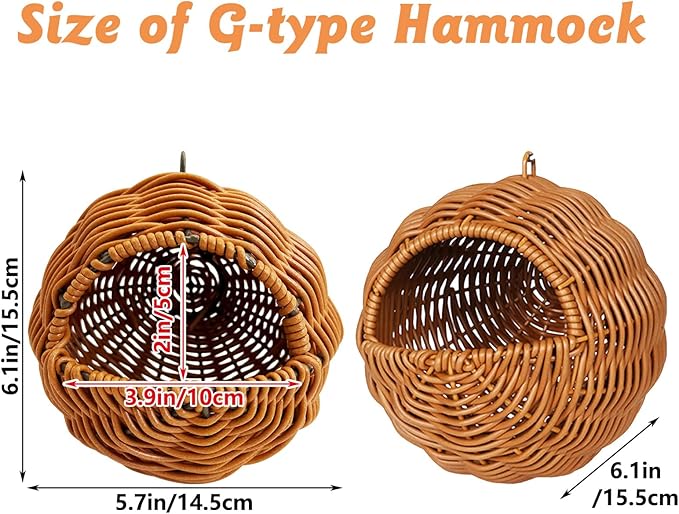 BNOSDM Rattan Parrot Nesting House Bird Nest Parakeet Hanging Swing Soft Lovebird Warm Bed Sleeping for Parrots Bird Cage Accessories for Cockatiels Budgerigars Finches Canaries (Khaki & Brown)