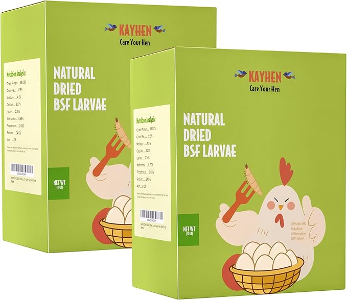 KAYHEN Dried Black Soldier Fly Larvae 20LB Non-GMO BSF Larvae for Chickens More Calcium Than Mealworms High-Protein Chickens Treats for Layer Hens Wild Birds Ducks