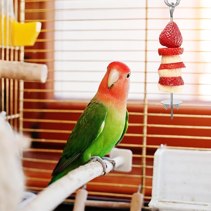 Parrot Fruit Vegetable Skewer, Bird Cage Food Holder, 3PCS Parrot Fruit Stick Feeder Stainless Steel Bird Cage Feeder Foraging Toy with Hook for Parakeet Budgie Macaw (5.98/7.87/9.84 Inch)