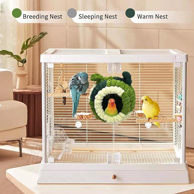 Hamiledyi Bird Nest Warm Snuggle Hut Bird Bed Fluffy Bird Sleeping Bed Parrot Nest Hammock Bird Shed Hut House Plush Snuggle Bird Hammock for Parakeets Cockatiels Conures Lovebirds (Medium)