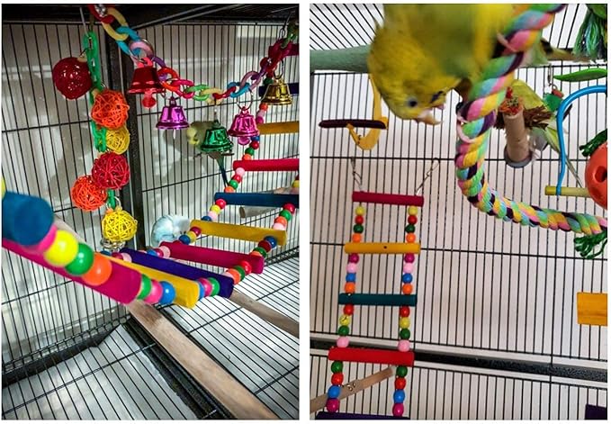 DS. DISTINCTIVE STYLE Bird Ladder Toys Coloured Flexible Parrot Swing Bridge Wooden Cockatiel Cage Hanging Climbing Ladder (39 in (16 Steps))