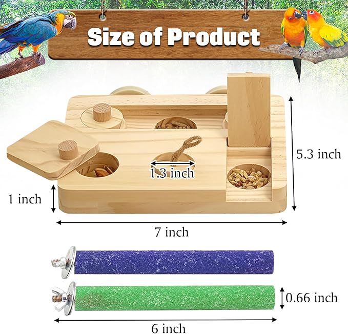 BNOSDM Wooden Bird Foraging Toys with Paw Grinding Sticks, Natural Wood Enrichment Puzzle Toys for Training & Chewing Stand Platform Feeder Cage Accessoriesfor Parrots, Parakeets, Cockatiels, Conures