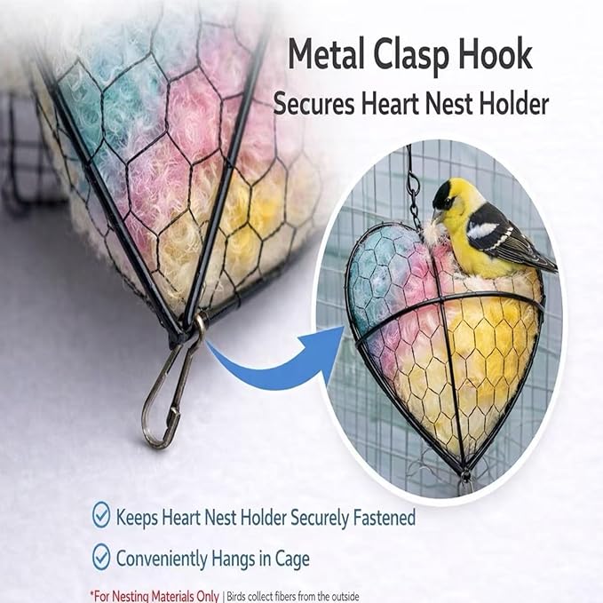 Handmade Alpaca Fiber Heart Bird Nesting Holder for Garden Birds — Cozy Outdoor Gift-Pastel