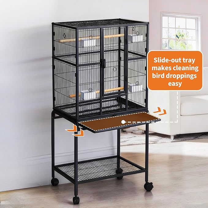 Garvee Large Bird Cage, 54" H Big Bird Cage with Stand for Parakeets Parrots Conures Lovebird Cockatiel Black