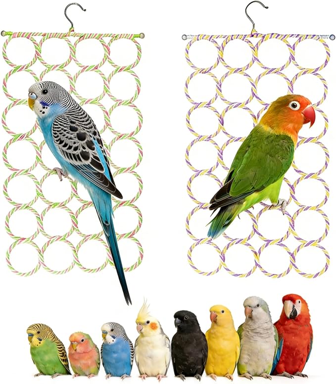 2 Pack Hanging Bird Climbing Rope Net, Parrot Swing Toy, Bird Ladder Bridge for Cage Accessories, Suitable for Parakeet, Cockatiel, Conure, Lovebird