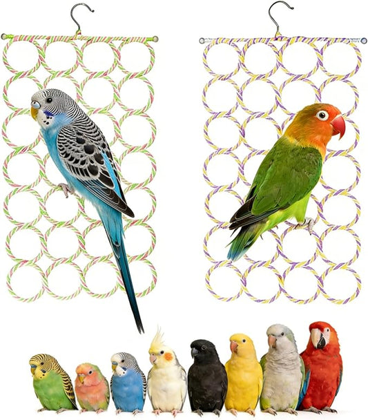 2 Pack Hanging Bird Climbing Rope Net, Parrot Swing Toy, Bird Ladder Bridge for Cage Accessories, Suitable for Parakeet, Cockatiel, Conure, Lovebird
