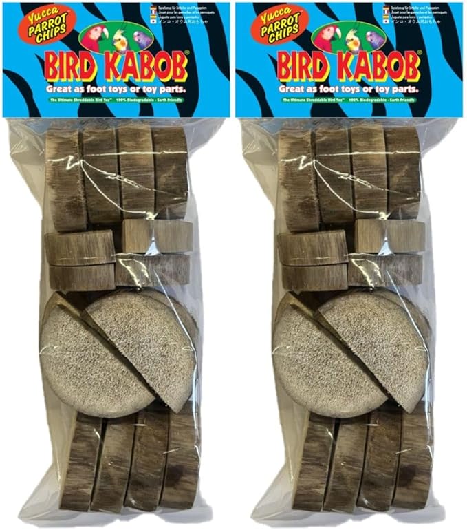 BIRD KABOB Yucca Parrot Chips - 2 Pack - an All-Natural, Holistic, Veterinarian Recommended, Earth Friendly, shreddable Yucca Pieces in The Long Slender Bag