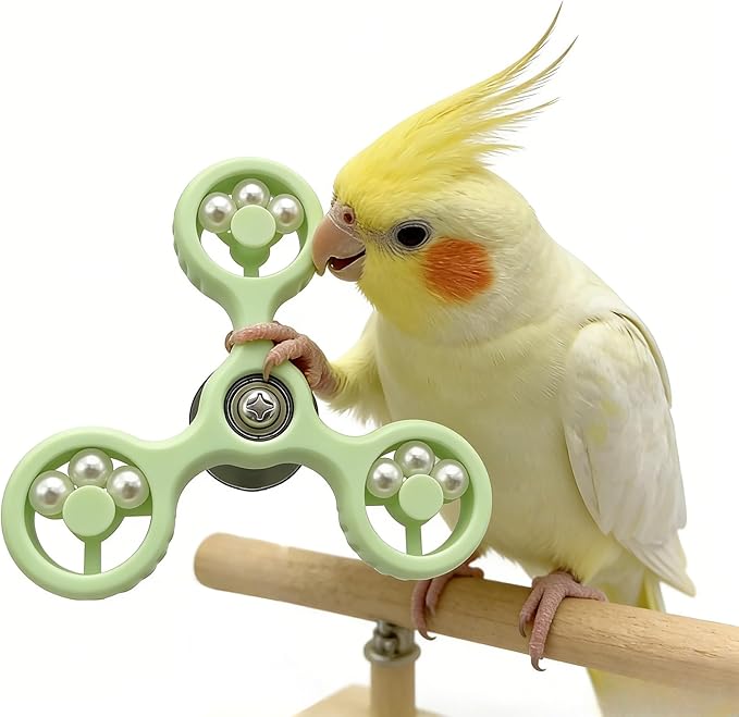 Spinning Bird-Toys Bird Cage Toys & Bird Perch Parrot-Parakeet Budgie Cockatiel Conure Macaw Chicken Parrot Enrichment Cage Accessories Small Animal Chewing Toy (Green Spinner)