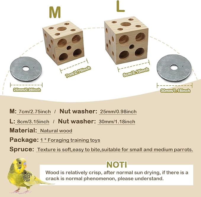 QBLEEV Bird Wooden Block Puzzle Parrot Chicken Foraging Toys, Small Animal Shredding Teething Parakeet Cockatiel Conure Budgie Cage Toys