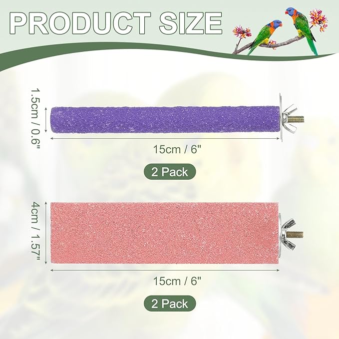 Bird Perch Stand, Wooden Parrot Perch Stand Toy, Paw Grinding Stick, Bird Cage Accessories, 6 x 1.57in (Pink, 2 Pcs) Birds Toys Intended for Cage/Parakeets/Conure/Budgie