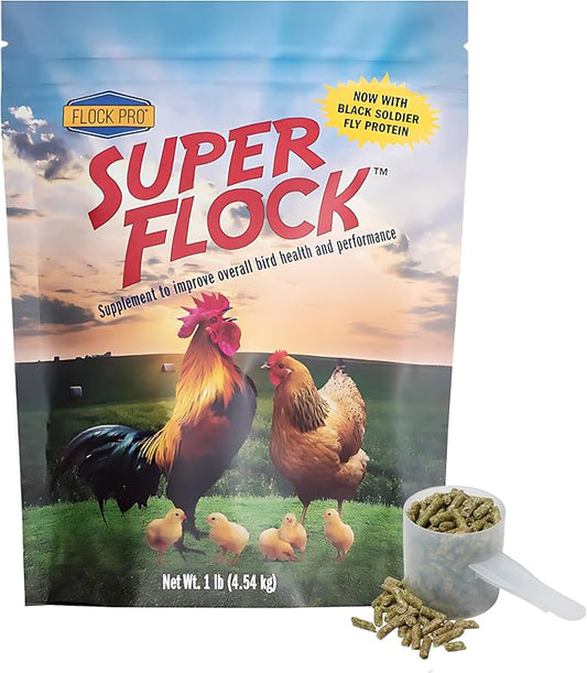 Super Flock Pro Boost Probiotic - Probiotics, Vitamins, Minerals and Electrolytes for Chickens | Chicken Vitamins and Supplements for All Poultry + 1lb