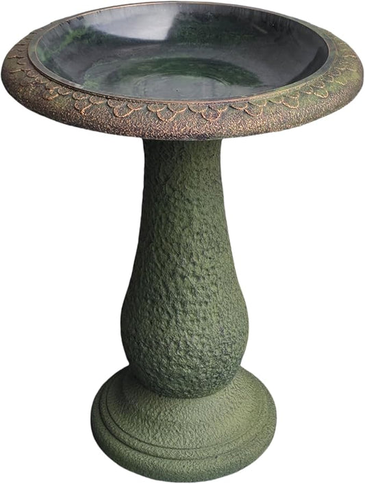 Tall Bird Bath for Outside 23 Inch Roman Green - Stone-Resin Composite Pedestal Birdbath Bowl - Decorative Standing Outdoor Garden Decor for Front Porch Patio Yard Backyard Lawn Ornament