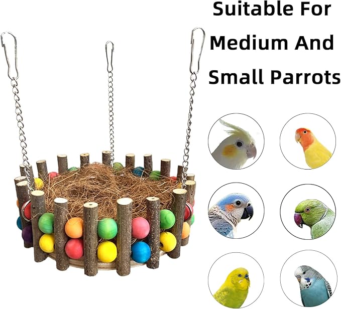 Bird Toys, Bird Perch Stand Playground for Cage, for Small-Medium Parrot, Parakeet, Budgie, Conures(nest)