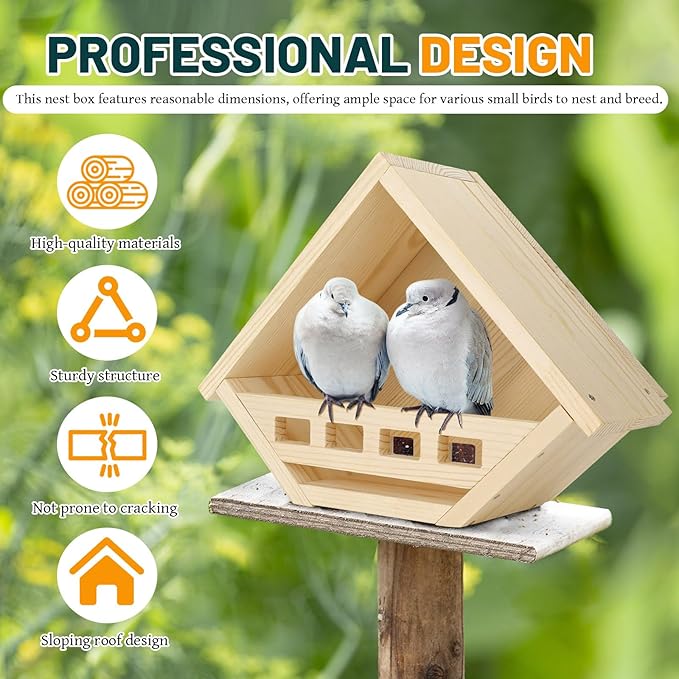 Dove Nesting Box, Wood Dove Bird House, Waterproof Bird Houses for Outside, Pigeon Nest Fits for Small to Medium-Sized Birds, Safe Backyard Birding Supplies, Garden Decor (Natural)