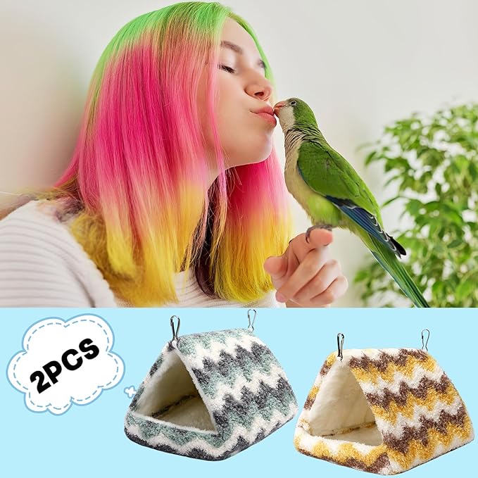 PETKNOWS 2 Pack Bird Nest House, Hanging Hammock Fluffy Parrots Bird Bed for Cage Bird Plush Nest for Parrot Macaw Budgies Eclectus Parakeet Cockatiels Cockatoo Lovebird