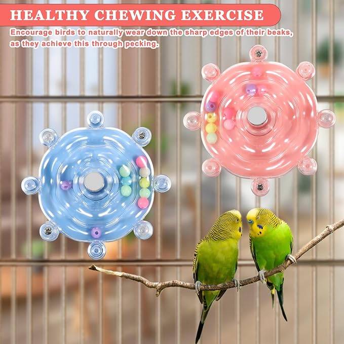 2 Pcs Bird Toys for Parakeets, Parrot Spinner Toy, Colorful Parakeet Toys Wheel, Interactive Spinner Rattle Parrot Toys for Bird Cage, Accessories for Entertainment Chewing Exercise, Color 2