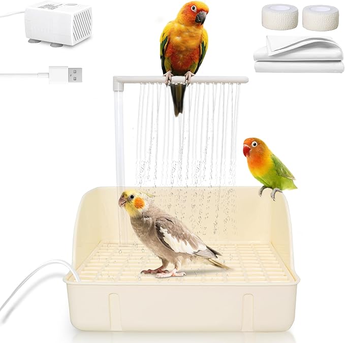 Automatic Parakeet Bird Bath with Pump, Large Bird Shower Fountain Indoor Bathtub with Running Water, Parrot Bath Tub Faucet for Pet Birds, African Grey, Cockatiel, Conure, Budgie, Lovebird