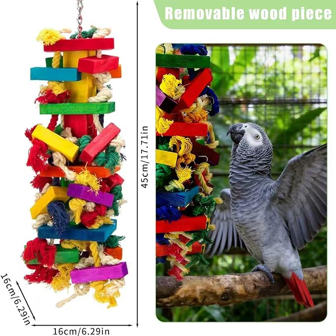 Parrot Toys for Large Birds, Natural Wood Multicolor Durable Chew Toys for Macaws, African Grey & Amazon Parrots, Ideal Pet Gift