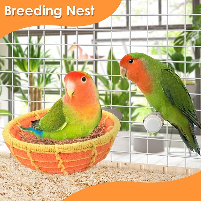 KATUMO Bird Nest, 5.3in Parrot Breeding Nest Bed with Natural Coconut Fiber Bedding for Budgie, Parakeet, Cockatiel, Conure, Lovebird, Canary, Finch, Small Birds