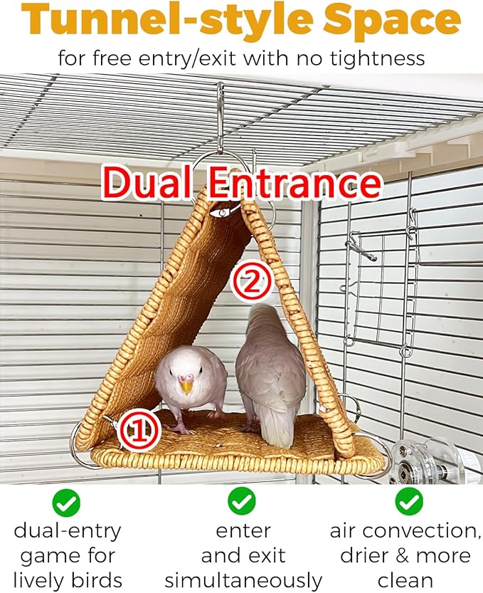 Chewproof Steel Frame Cockatiel Bird Nest for Cage, Washable Bird Bed Hammock for Medium Parrots Like Sun Conure, Quaker, Bird Tunnel Parakeet Nest, Parakeet Bed House Hut for Lovebird, Budgie