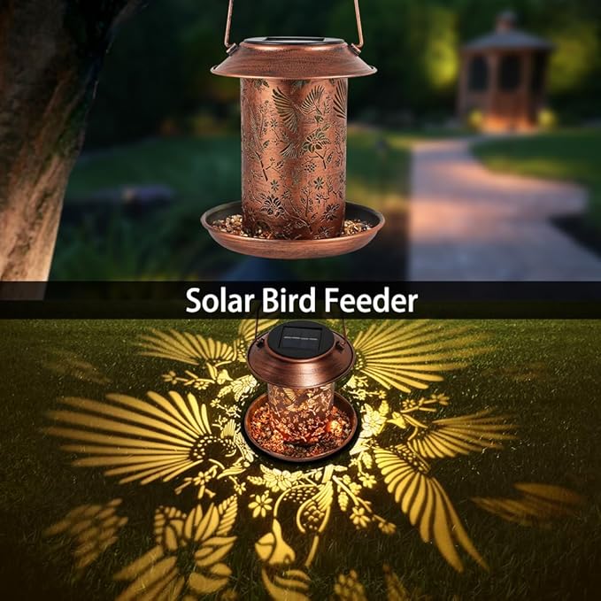 Cardinal Solar Bird Feeder for Outdoors Hanging Solar Lanterns Waterproof Metal Wild Bird Feeders Garden Outside Yard Decor Christmas Birthday Gifts for Women Mom