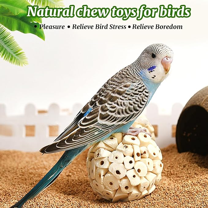6 Pieces Bird Parrot Chew Toy Sola Balls, Natural Parrot Soft Chew Shredding & Foraging Toy, Bird Foot Balls for Cockatiel Conure Quaker Budgie Parakeet Bunny Guinea Pig Chinchilla Rabbit