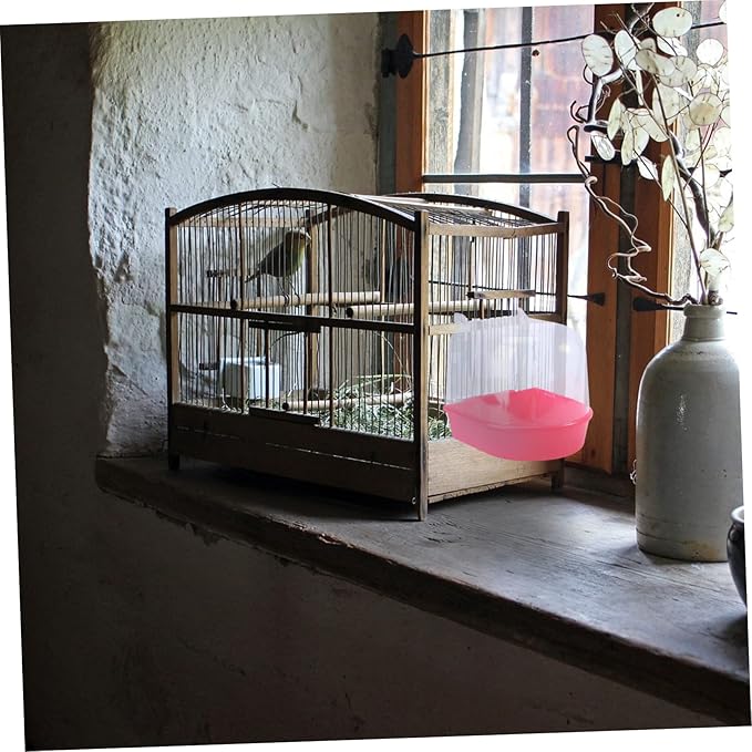 POPETPOP Caged Bird Bath Multi Cage Bird Bath Covered for Small Birds Parrot Canary Parrot(Red)