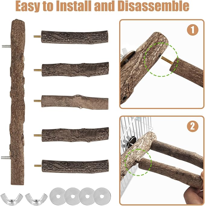 Parrot Wood Stand, Parrots Perch for Cage, Natural Bird Ladder for Small Medium Parrot, Parakeets, Cockatiels, Conures, Hamster(12.2 inch)