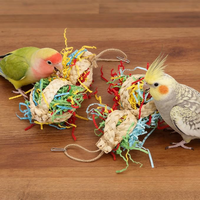 Wontee Bird Toys Colorful Shredding Crinkles Foraging Toys 2 Pack Chew Toys for Cockatiels Conures Parakeets Budgies Senegal (2 Pack-A)