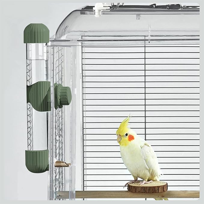 9.4 Fl Oz No Mess Bird Water Dispenser, Automatic Parrot Water Feeder with Spring Valve, Clear Cage Water Drinker for Parakeets Cockatiels Budgies Finch Lovebirds & Canary (Green, 7.4 fl oz (220ml))