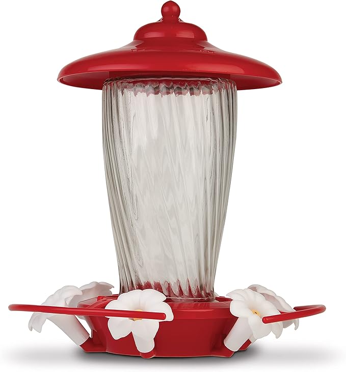 Pennington 32 oz Decorative Glass Hummingbird Feeder, Red