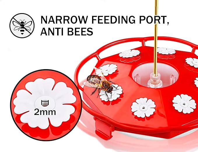 eWonLife Hummingbird Feeder for Outdoors Hanging, Humming Bird feeders, Easy to Clean and Fill, Leak Proof, 2 Pack Saucer Feeder for Birds, with Clean Brush and 8 Feeding Ports (16 OZ/Pack)