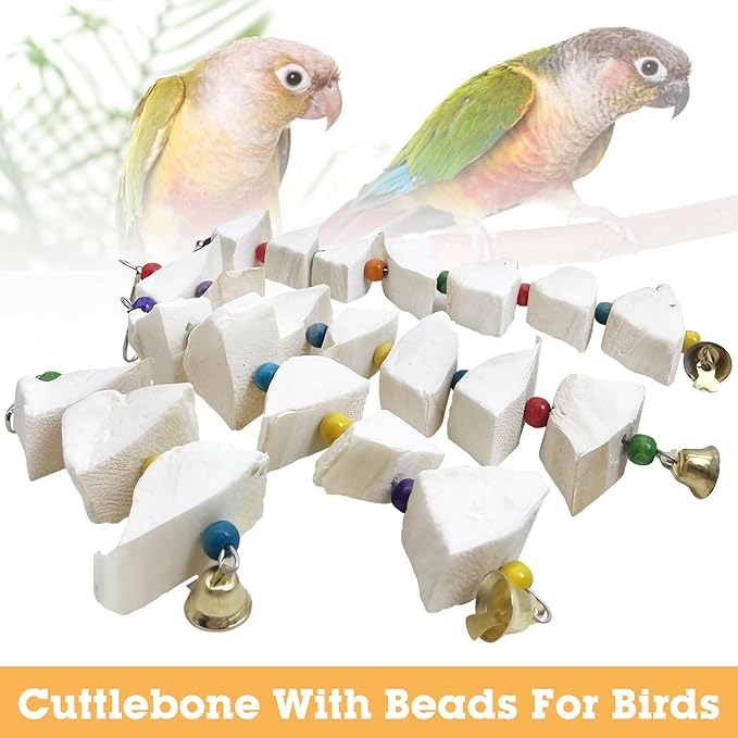 BNOSDM Bird Toys with Cuttlebone 4 Pack Hanging Cuttle Bone Chew Toys Natural Bird Beak Grinding Stone Parakeet Calcium Toys Bird Cage Accessories for Budgies Cockatiels Lovebirds Conures Parrots (7)