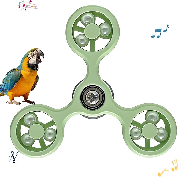 Spinning Bird-Toys Bird Cage Toys & Bird Perch Parrot-Parakeet Budgie Cockatiel Conure Macaw Chicken Parrot Enrichment Cage Accessories Small Animal Chewing Toy (Green Spinner)