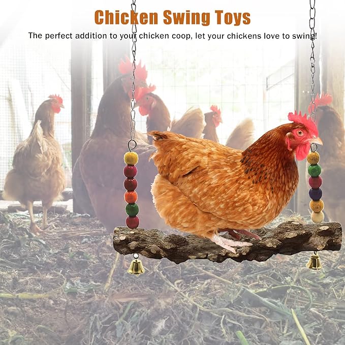 Chicken Bird Swing,Chicken Perch,Natural Wooden Swing Toys,Wood Stand for Chick,Safe and Relief of Stress,Chicken Coop Accessories,Coop Swing for Chicken Bird,Parrot,Hens (2pcs)