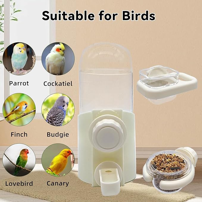 Bird Water Dispenser Automatic Bird Feeder for Cage Set, No Mess Parakeet Water Dispenser for Parrots, Cockatiels, Finches, Budgies (3PCS, Yellow)