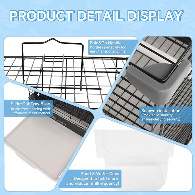 Small Bird Cage - 12x12x14.6 in Lightweight Travel Outdoor Birdcage for Parakeets, Budgies & Canaries and More Small Birds, Bird Carrier with Handle, Stand, Removable Tray, Portable for Hanging, Black