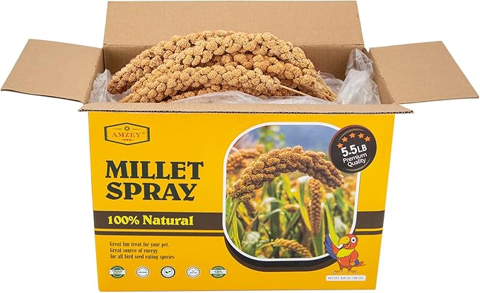 Amzey 5.5LB Spray Millet for Parakeets, 100% Natural Sun-Dried Healthy Bird Treat, Non-GMO High Protein Fresh Millet Spray for Parrots, Cockatiel, Finches & Lovebirds