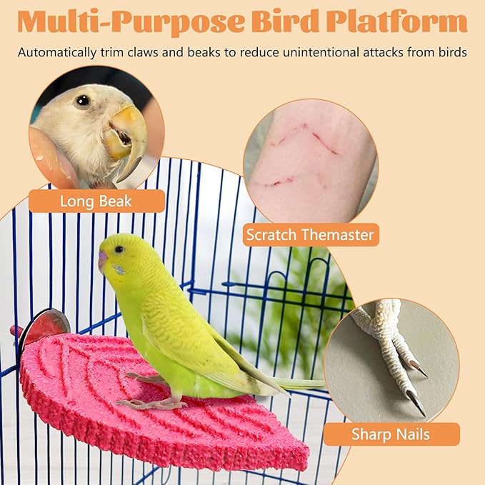 3 Pcs Bird Perch Resin Bird Beak Grinding Stone Leaf Shape Perch Stand Foot Clawing Trimmer Platform Cage Accessories for Cockatiels Conures Budgies Lovebirds (Pink)