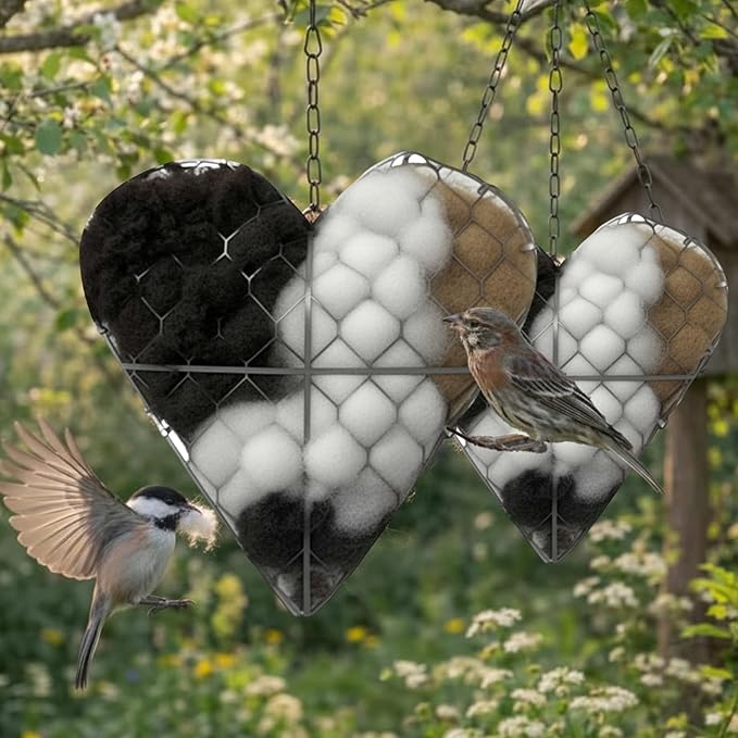 Handmade Fiber Bird Nesting Heart, Refillable Birds Nests Material Holder Heart Shape for Wild Birds, Wool Nest Hummingbird Houses Art Birdhouse Outside Gifts for Birds Lovers (1 Pcs)