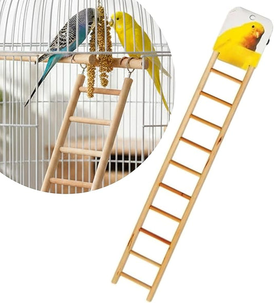 Wooden Bird Ladder 11 Step Climbing Toy 17 Inch Parrot Cage Accessory Interactive Exercise Perch Durable Natural Wood for Parrots Cockatiels Budgies Finches Conures Lovebirds Cage Decor