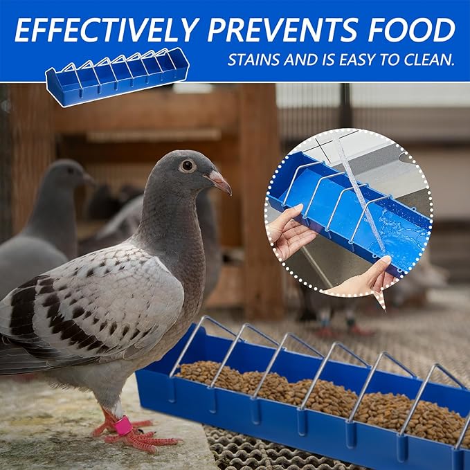 Tioncy 4 Pack Large Pigeon Feeder Bird Dispenser 8 Slot Poultry Feeder Bowl Thick Chicken Feeding Dish Tool Slot Container for Bird Chicken Duck Poultry Parrots, with Removable Steel Wire Partition
