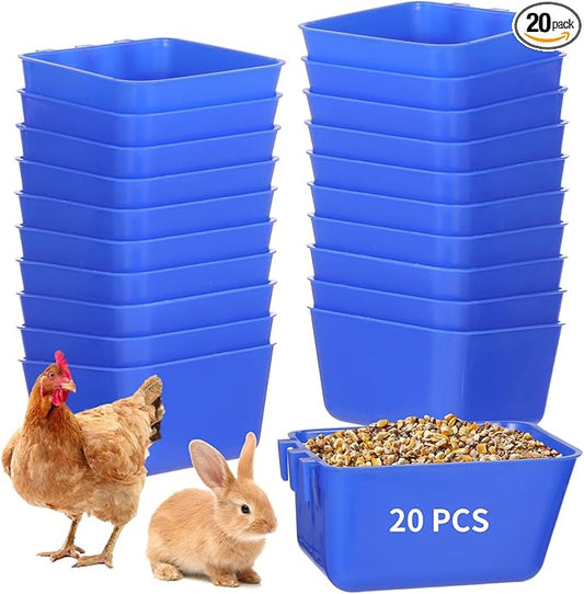 20 Pcs Cage Cups 16 oz Chicken Feeder Waterer Birds Feeders Hanging Bunny Cage Feeder Chicken Water Bowl Feeding Seed Bowl for Pet Parrot Rooster Parakeet Gamefowl Poultry Pigeon Wire Cage