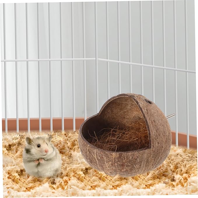 Kisangel Coconut Shell Bird Nest Parrot House for Cage with Exercise Space Bird Bed for Breeding Suitable for Lovebirds Parakeets 5.31X5.31X5.11 Inches