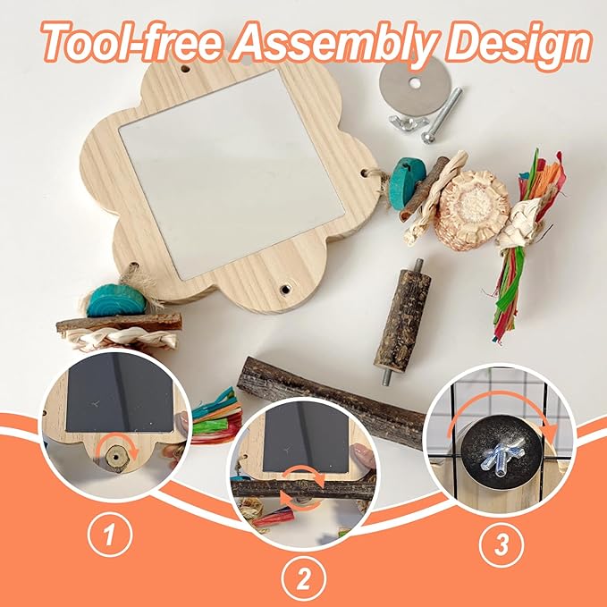 Bird Mirror with Perch, Cockatiel Mirror for Cage, Parakeet Toys with Chew Toy,Bird Cage Accessories for Parrot Conure Lovebirds Finch Canaries (Corn Cob)