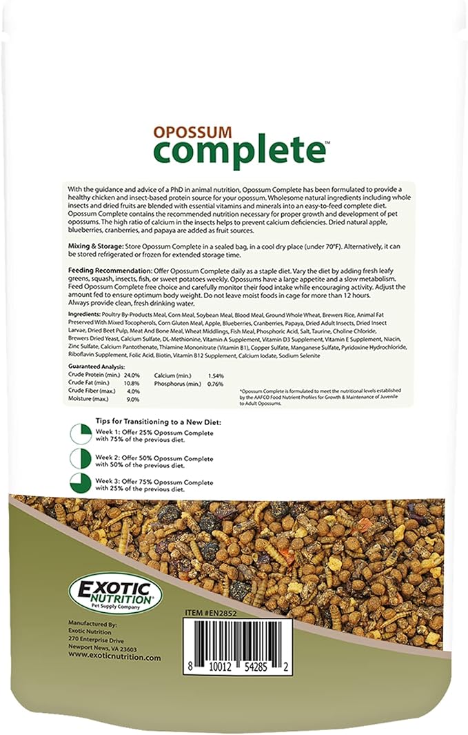 Exotic Nutrition Opossum Complete 4 LB | Nutritional Healthy Pellet Diet | Food for Short-Tailed & Virginia Opossums