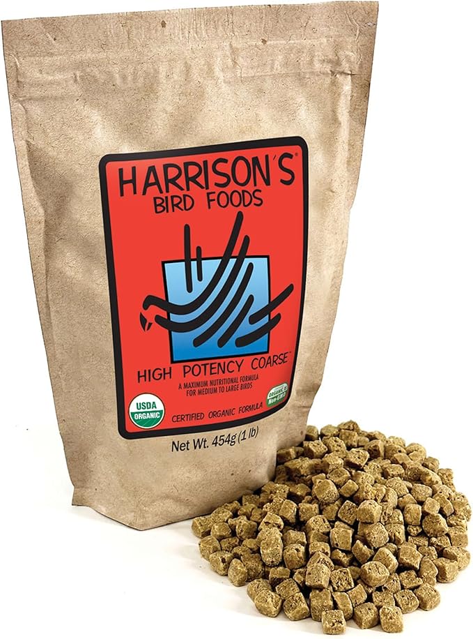 Harrison's Bird Foods High Potency Coarse—Maximum Nutritional Formula for Small to Medium Birds, Certified Organic Non-GMO Pet Bird Food, Vet-Developed, Suitable for All Life Stages, 454 g/ 1 lb