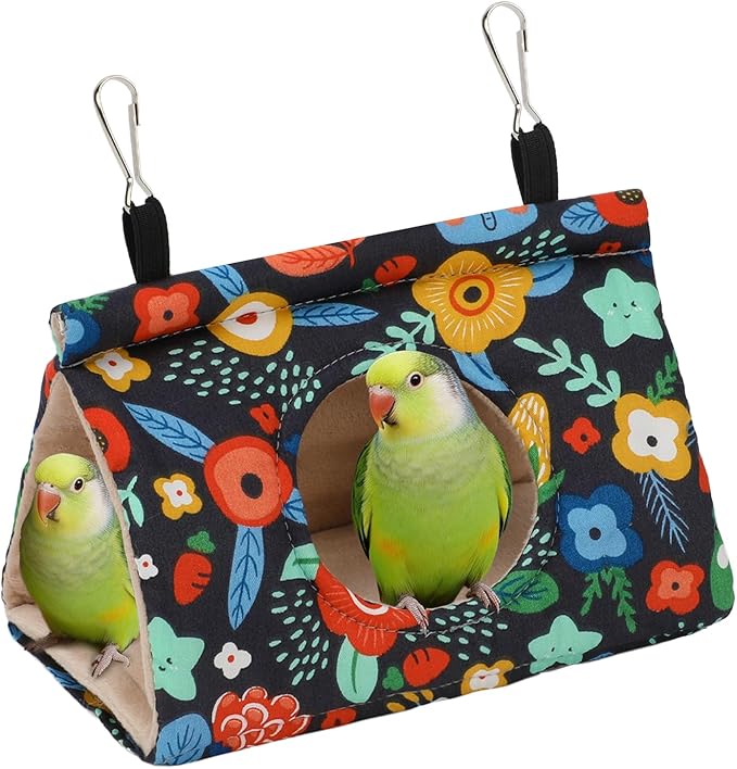 Rypet Winter Warm Bird Nest House - Hanging Hammock Velvet Shed Hut Cage Plush Fluffy Birds Hideaway Sleeping Bed Fuzzy for Parrot Parakeet Cockatiels Budgies Lovebird Medium (Navy Blue)