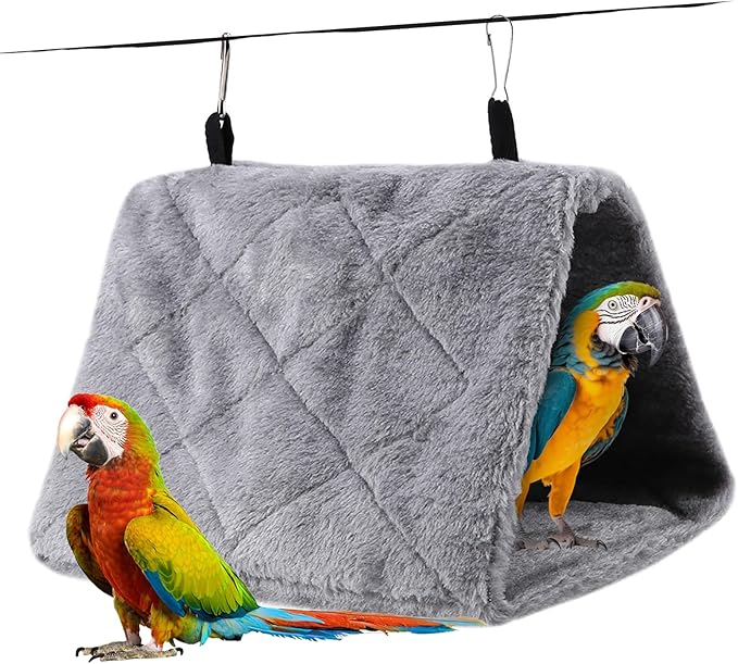 Warm Bird Nest House, Bird Bed for Cage Accessories, Parakeet Toys Hammock, Plush Parrot Hanging Hut Tent for Conure Cockatiel Lovebird Cockatoo (M, 9.4 * 5.9 * 7.08in)