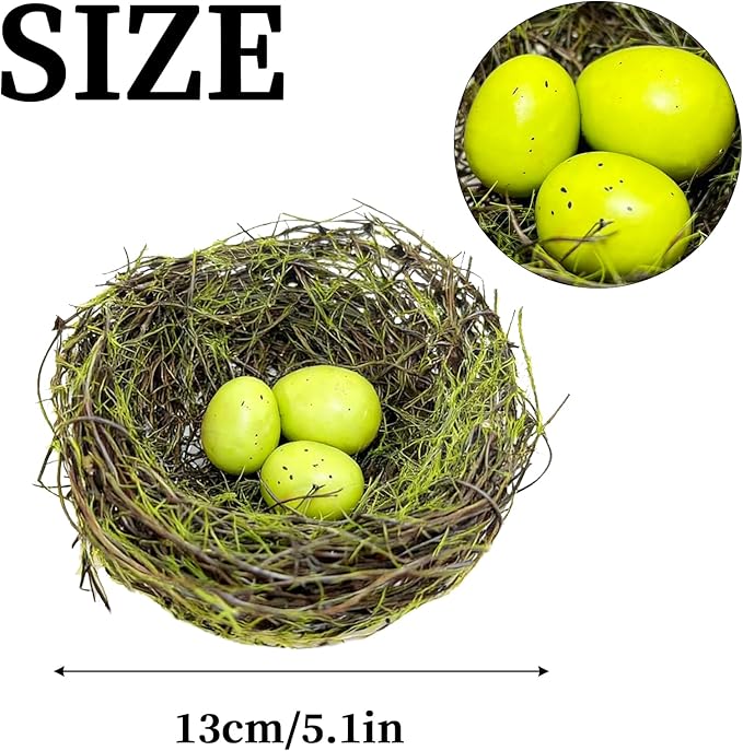 Small Faux Bird Nest with Eggs, Artificial Birds Nest with Eggs Artificial Rattan Nest for Crafts, Spring/Easter Centerpiece Home Party Easter Decoration